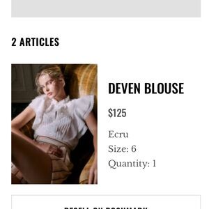 Sezane Deven Blouse Ecru - Size 6